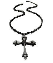 Retro Black Alloy Zircon Beads Cross Gratuated Bead Necklace