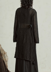 Retro Black Button Organza Long Tops Long Sleeve