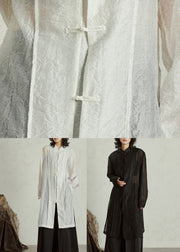 Retro Black Button Organza Long Tops Long Sleeve