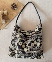 Retro Black Embroidered Flower Cotton Women Handbags