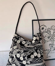 Retro Black Embroidered Flower Cotton Women Handbags
