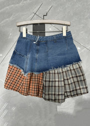 Retro Black Plaid Patchwork High Waist Denim Skirt Summer