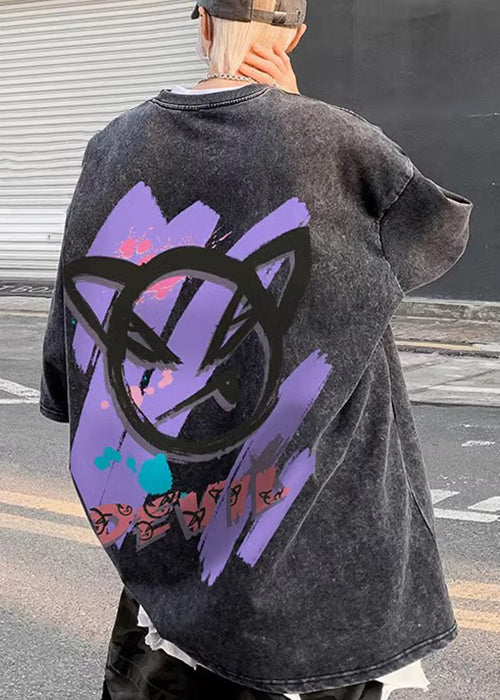 Retro Black Print Oversized Cotton Men T Shirts Half Sleeve