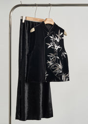 Retro Black Sequins Bamboo Silk Velour Top Fall