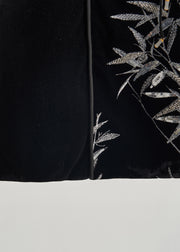 Retro Black Sequins Bamboo Silk Velour Top Fall