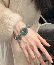 Retro Blackish Green Sterling Silver Jade Butterfly Charm Bracelet