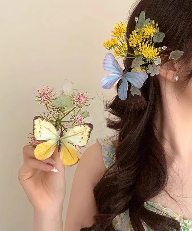Retro Blue Alloy Butterfly Floral Hairpin