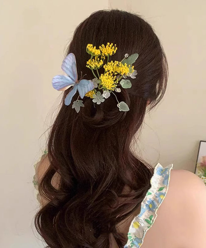 Retro Blue Alloy Butterfly Floral Hairpin