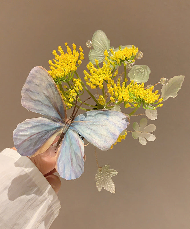 Retro Blue Alloy Butterfly Floral Hairpin