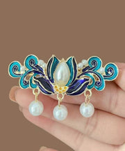 Retro Blue Alloy Pearl Cloisonne Floral Tassel Hairpin