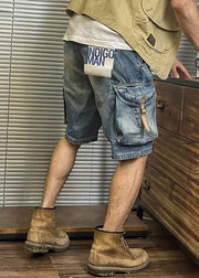 Retro Blue Pockets High Waist Denim Mens Shorts Summer