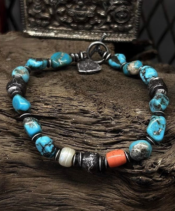 Retro Blue Sterling Silver Pearl Coloured Glaze Charm Bracelet