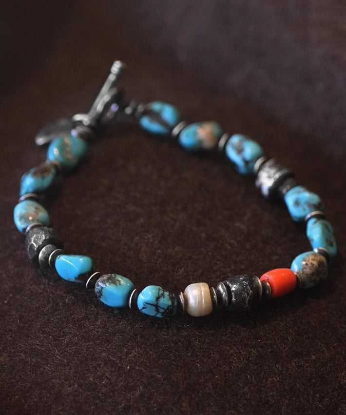 Retro Blue Sterling Silver Pearl Coloured Glaze Charm Bracelet