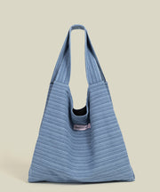 Retro Blue Striped Large Capacity Canvas Satchel Handbag