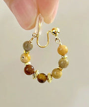 Retro Brown Copper Overgild Tiger's-Eye Broken Hoop Earrings