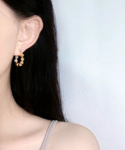 Retro Brown Copper Overgild Tiger's-Eye Broken Hoop Earrings