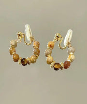 Retro Brown Copper Overgild Tiger's-Eye Broken Hoop Earrings