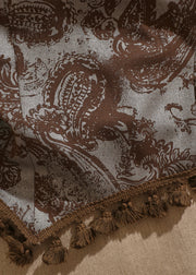 Retro Brown Slash Neck Print Patchwork Tank Sleeveless