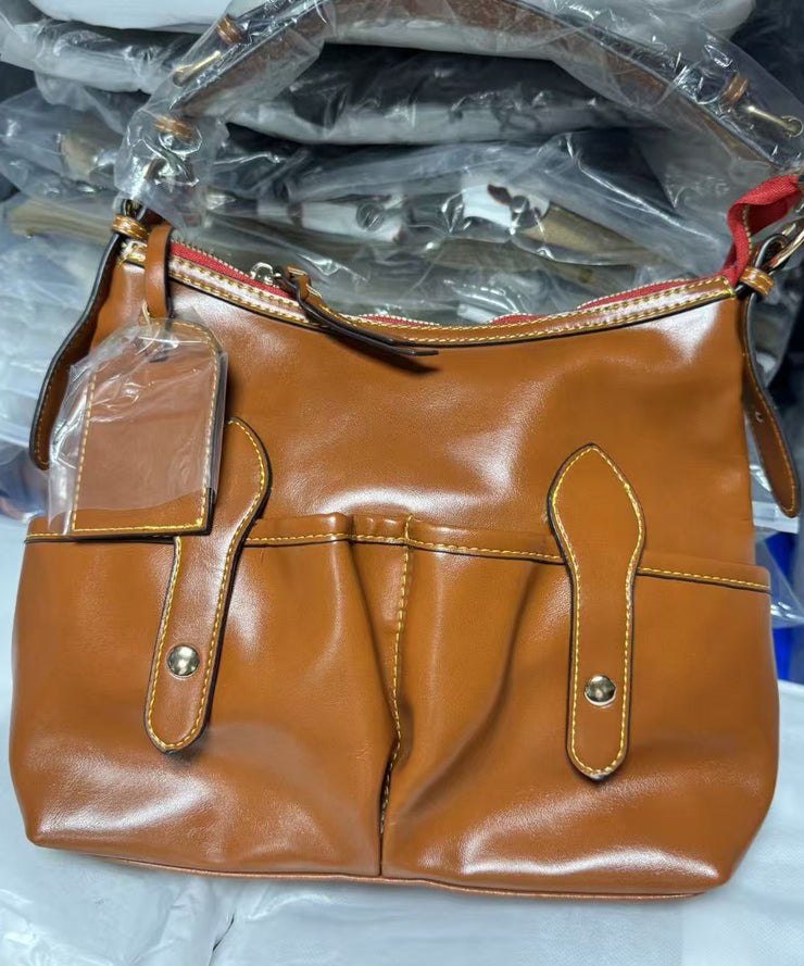 Retro Brown Solid Durable Faux Leather Satchel Handbag
