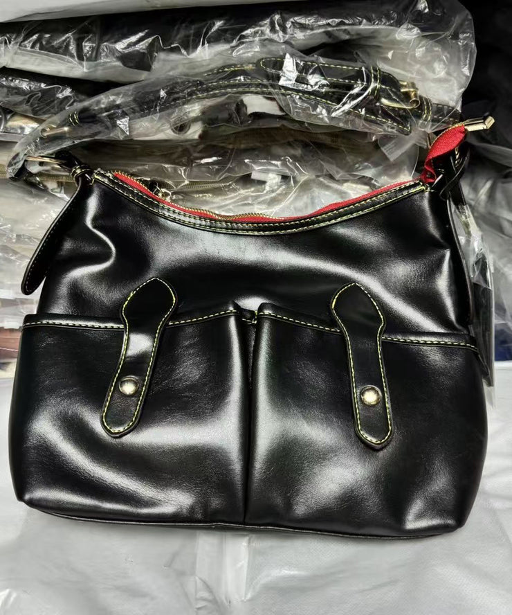 Retro Brown Solid Durable Faux Leather Satchel Handbag