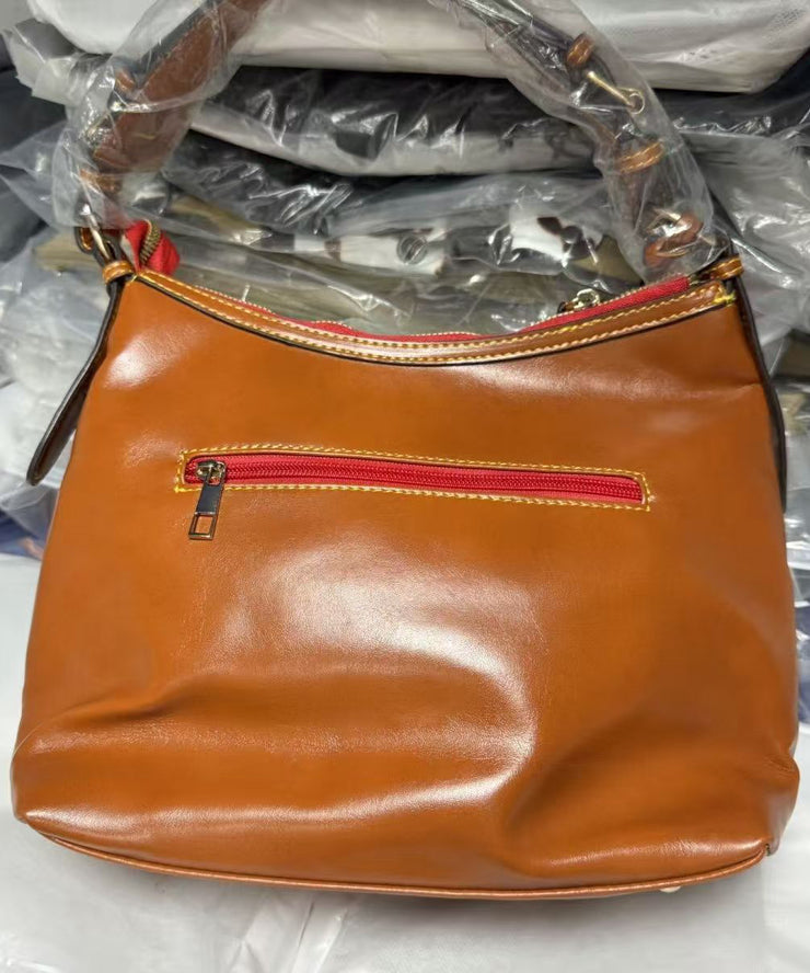 Retro Brown Solid Durable Faux Leather Satchel Handbag