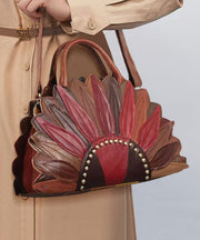 Retro Calf Leather Floral Patchwork Rivet Tote Bag