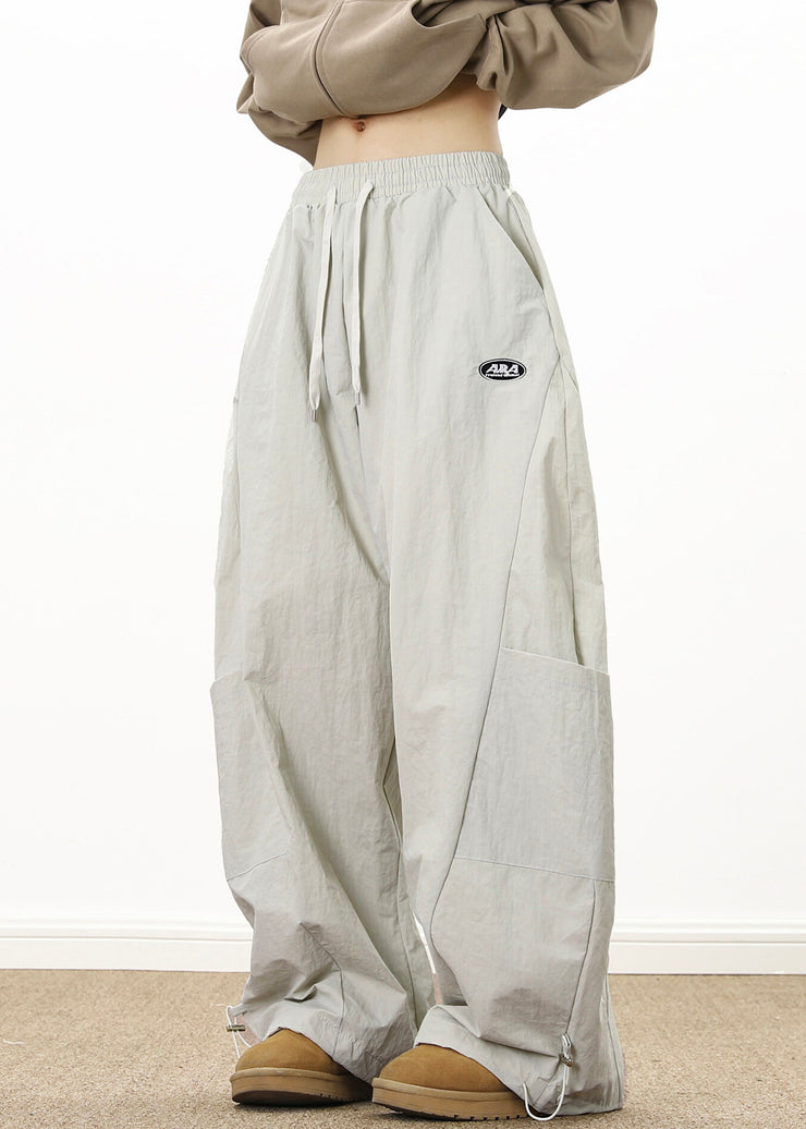 Retro Coffee Pockets Drawstring Elastic Waist Cotton Mens Wide Leg Pants Spring