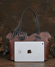 Retro Coffee Solid Durable Large Capacity Calf Leather Tote Bag