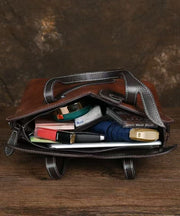 Retro Coffee Solid Durable Large Capacity Calf Leather Tote Bag