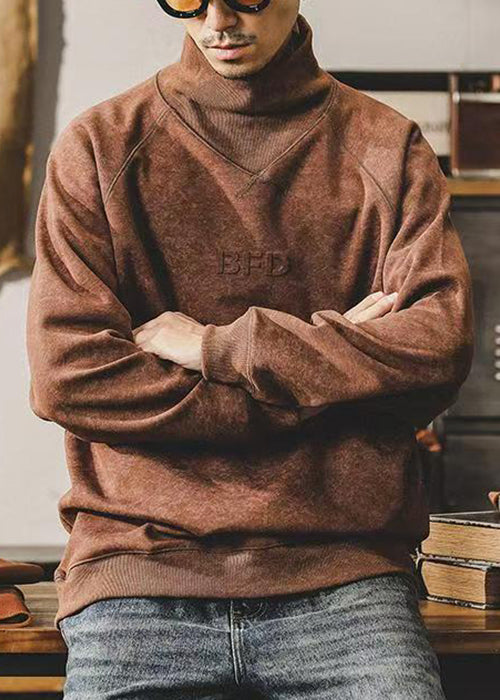 Retro Coffee Turtleneck Tie Dye Cotton Mens Sweatshirts Fall