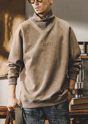 Retro Coffee Turtleneck Tie Dye Cotton Mens Sweatshirts Fall