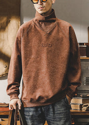 Retro Coffee Turtleneck Tie Dye Cotton Mens Sweatshirts Fall