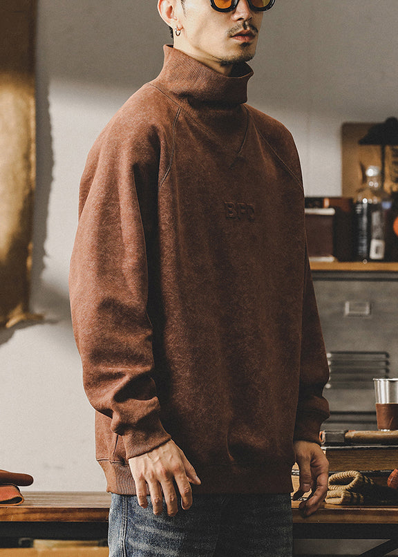 Retro Coffee Turtleneck Tie Dye Cotton Mens Sweatshirts Fall