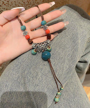 Retro Coffee Weave Alloy Ceramic Bead Hollow Out Pendant Necklace