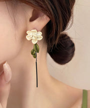 Retro Colorblock Sterling Silver Alloy Gardenia Drop Earrings