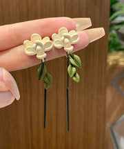 Retro Colorblock Sterling Silver Alloy Gardenia Drop Earrings