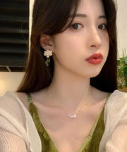 Retro Colorblock Sterling Silver Alloy Gardenia Drop Earrings