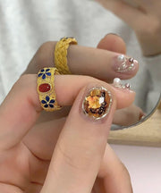 Retro Copper Overgild Enamel Agate Ring