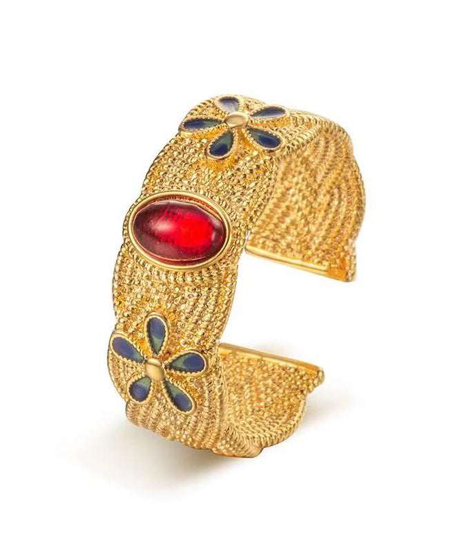 Retro Copper Overgild Enamel Agate Ring