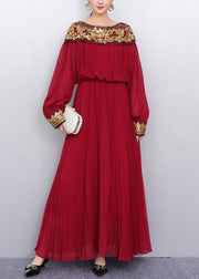Retro Elegance Mulberry Sequins Embroidered Haute Couture Dinner Dress