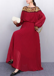 Retro Elegance Mulberry Sequins Embroidered Haute Couture Dinner Dress