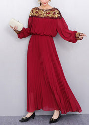 Retro Elegance Mulberry Sequins Embroidered Haute Couture Dinner Dress