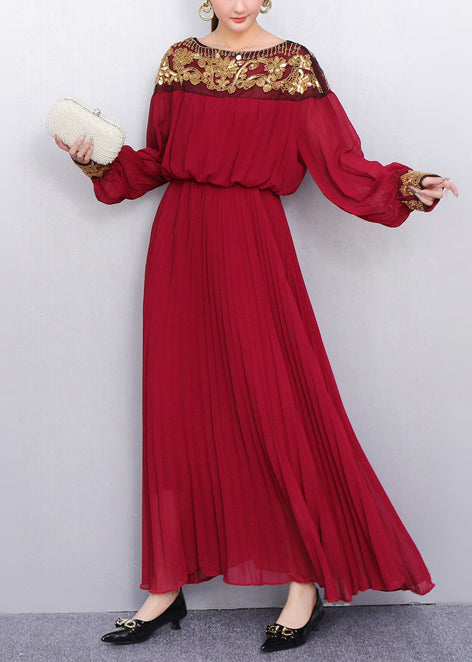 Retro Elegance Mulberry Sequins Embroidered Haute Couture Dinner Dress