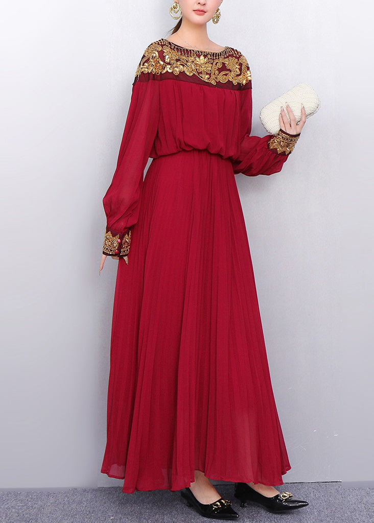 Retro Elegance Mulberry Sequins Embroidered Haute Couture Dinner Dress