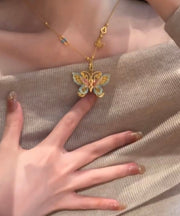 Retro Gold Ancient Gold Butterfly Enamel Pendant Necklace