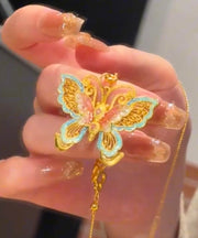 Retro Gold Ancient Gold Butterfly Enamel Pendant Necklace
