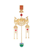 Retro Gold Ancient Gold Jade Agate Ruyi Tassel Brooches