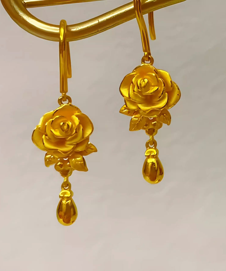Retro Gold Ancient Gold Rose Drop Earrings