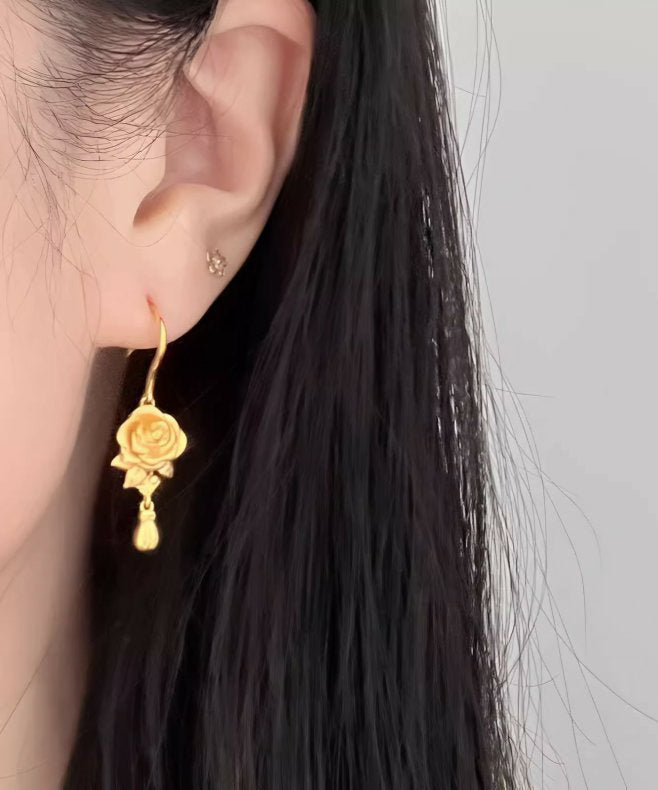 Retro Gold Ancient Gold Rose Drop Earrings