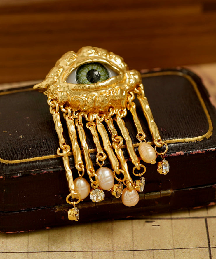 Retro Gold Copper Alloy Pearl Evil Eyes Tassel Drop Earrings